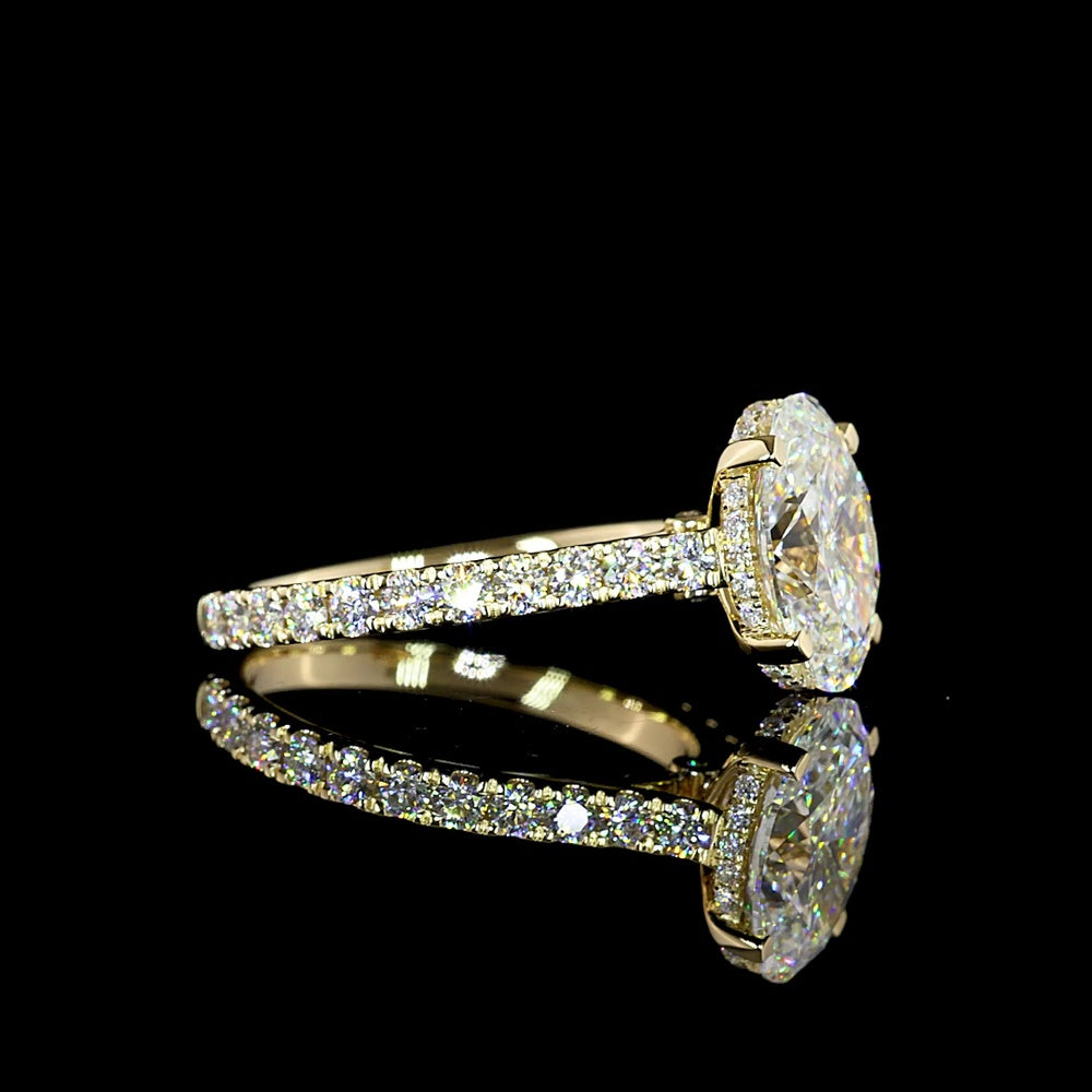14K Yellow Gold Hidden Halo Ring with 2.56 Carat Oval Lab Diamond and 0.76 Carat Accent Stones - 3.32 Carat Total Diamond Weight - Covaloro Fine Jewelry