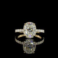 14K Yellow Gold Hidden Halo Ring with 2.59 Carat Cushion Brilliant Lab Diamond and 0.57 Carat Round Accent Diamonds - Total 3.16 Carat Weight - Covaloro Fine Jewelry