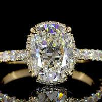 14K Yellow Gold Hidden Halo Ring with 2.59 Carat Cushion Brilliant Lab Diamond and 0.57 Carat Round Accent Diamonds - Total 3.16 Carat Weight - Covaloro Fine Jewelry