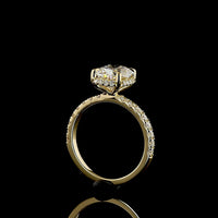 14K Yellow Gold Hidden Halo Ring with 2.59 Carat Cushion Brilliant Lab Diamond and 0.57 Carat Round Accent Diamonds - Total 3.16 Carat Weight - Covaloro Fine Jewelry