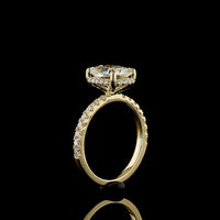 14K Yellow Gold Hidden Halo Ring with 2.59 Carat Cushion Brilliant Lab Diamond and 0.57 Carat Round Accent Diamonds - Total 3.16 Carat Weight - Covaloro Fine Jewelry