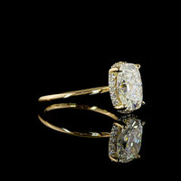 14K Yellow Gold Hidden Halo Ring with 2.60 Carat Cushion Brilliant Cut Lab Diamond and 0.19 Carat Round Diamond Accents - IGI Certified - Covaloro Fine Jewelry