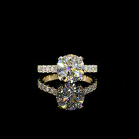 14K Yellow Gold Hidden Halo Ring with 3.02 Carat Round Lab Diamond and 1.08 Carat Accent Lab Diamonds - 4.10 Carat Total Diamond Weight - Covaloro Fine Jewelry