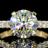 14K Yellow Gold Hidden Halo Ring with 3.02 Carat Round Lab Diamond and 1.08 Carat Accent Lab Diamonds - 4.10 Carat Total Diamond Weight - Covaloro Fine Jewelry