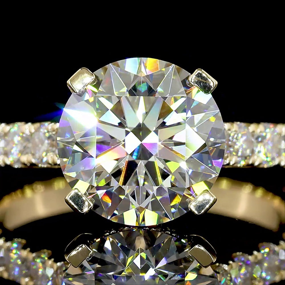 14K Yellow Gold Hidden Halo Ring with 3.02 Carat Round Lab Diamond and 1.08 Carat Accent Lab Diamonds - 4.10 Carat Total Diamond Weight - Covaloro Fine Jewelry