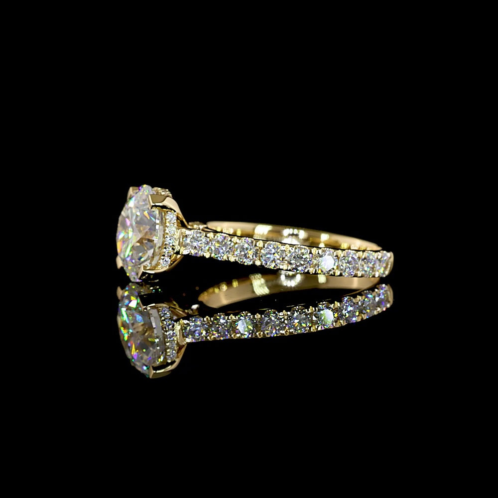 14K Yellow Gold Hidden Halo Ring with 3.02 Carat Round Lab Diamond and 1.08 Carat Accent Lab Diamonds - 4.10 Carat Total Diamond Weight - Covaloro Fine Jewelry