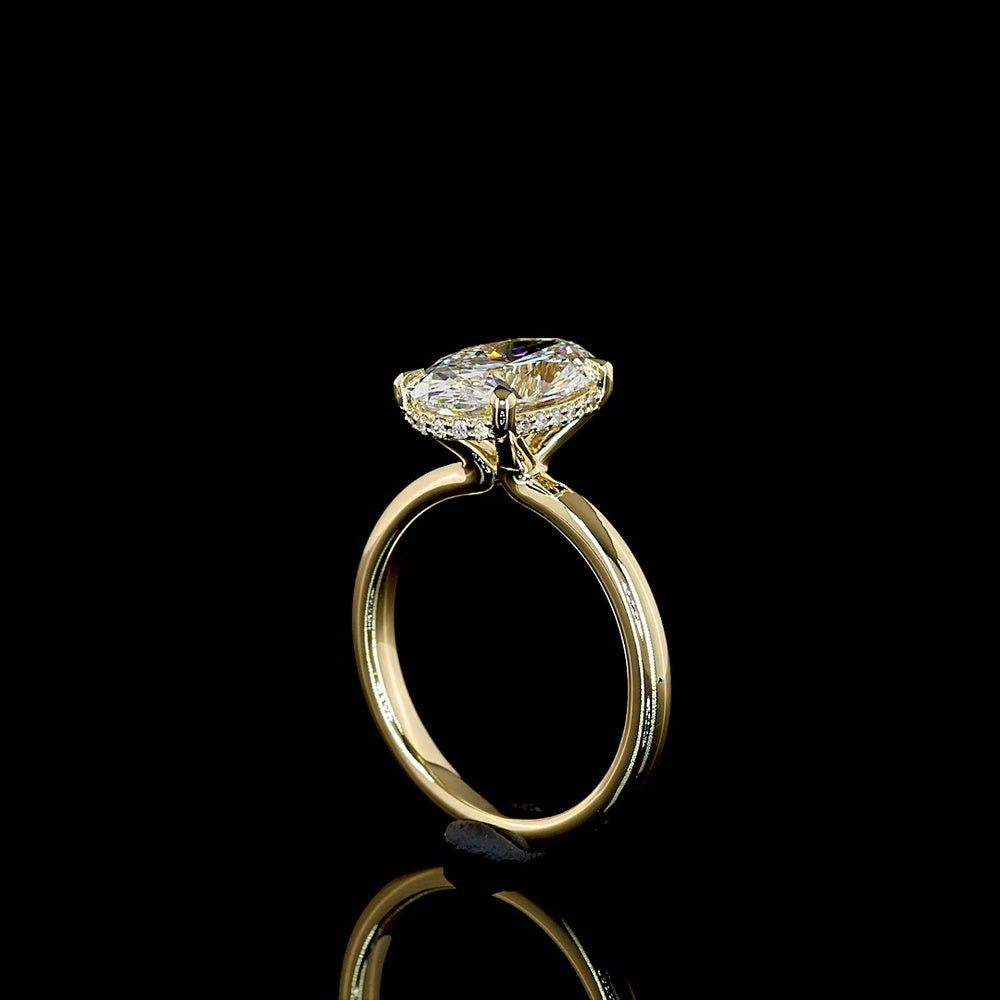 14K Yellow Gold Hidden Halo Ring with 3.04 Carat Oval Cut Lab Diamond and 0.09 Carat Accent Diamonds - IGI Certified E VVS2 - Covaloro Fine Jewelry