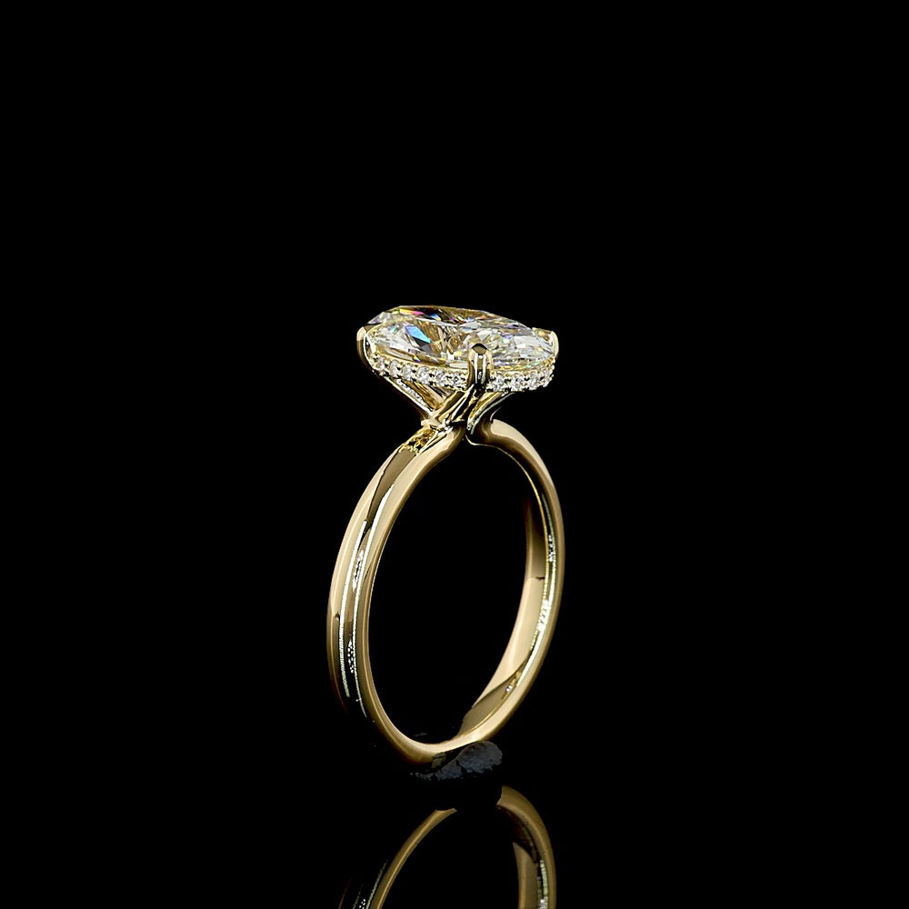 14K Yellow Gold Hidden Halo Ring with 3.04 Carat Oval Cut Lab Diamond and 0.09 Carat Accent Diamonds - IGI Certified E VVS2 - Covaloro Fine Jewelry