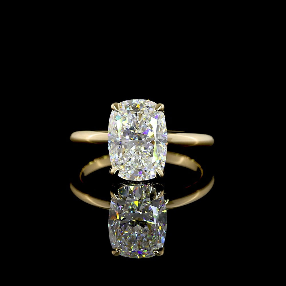 14K Yellow Gold Hidden Halo Ring with 3.05 Carat Cushion Brilliant Cut Lab Diamond and 0.10 Carat Diamond Accents - IGI Certified 3.15 Carat Total Weight - Covaloro Fine Jewelry