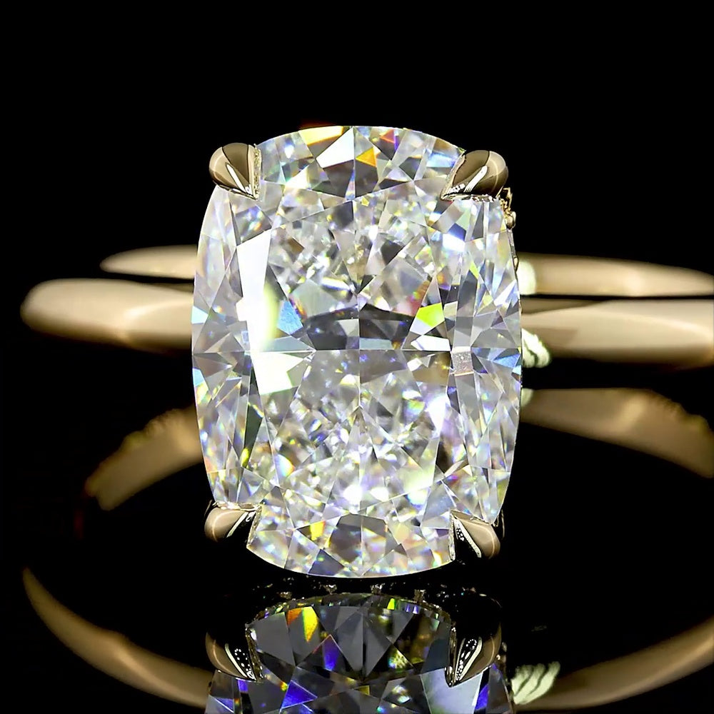 14K Yellow Gold Hidden Halo Ring with 3.05 Carat Cushion Brilliant Cut Lab Diamond and 0.10 Carat Diamond Accents - IGI Certified 3.15 Carat Total Weight - Covaloro Fine Jewelry