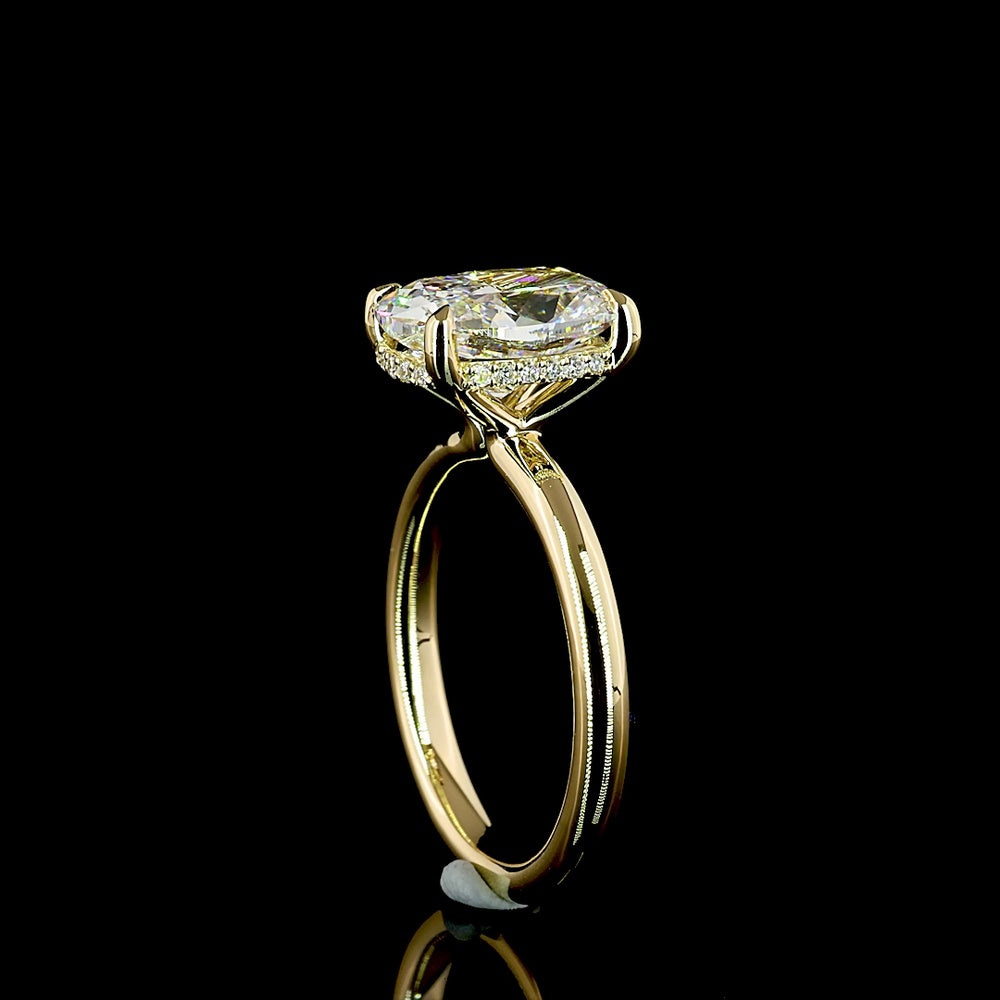 14K Yellow Gold Hidden Halo Ring with 3.05 Carat Cushion Brilliant Cut Lab Diamond and 0.10 Carat Diamond Accents - IGI Certified 3.15 Carat Total Weight - Covaloro Fine Jewelry