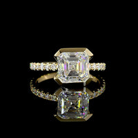 14K Yellow Gold Hidden Halo Ring with 3.09 Carat Asscher Cut Lab Diamond and 0.32 Carat Brilliant Cut Diamond Accents - 3.41 Carat Total Diamond Weight - Covaloro Fine Jewelry