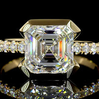 14K Yellow Gold Hidden Halo Ring with 3.09 Carat Asscher Cut Lab Diamond and 0.32 Carat Brilliant Cut Diamond Accents - 3.41 Carat Total Diamond Weight - Covaloro Fine Jewelry