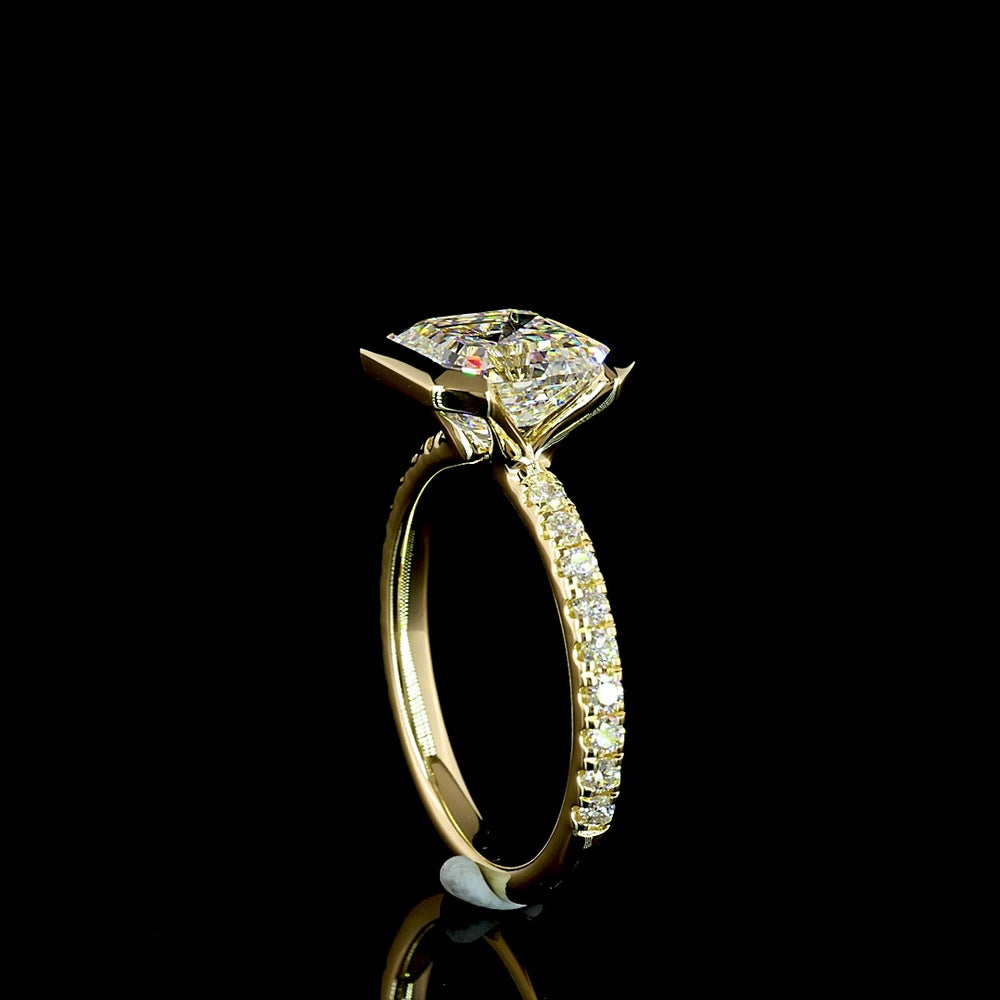 14K Yellow Gold Hidden Halo Ring with 3.09 Carat Asscher Cut Lab Diamond and 0.32 Carat Brilliant Cut Diamond Accents - 3.41 Carat Total Diamond Weight - Covaloro Fine Jewelry