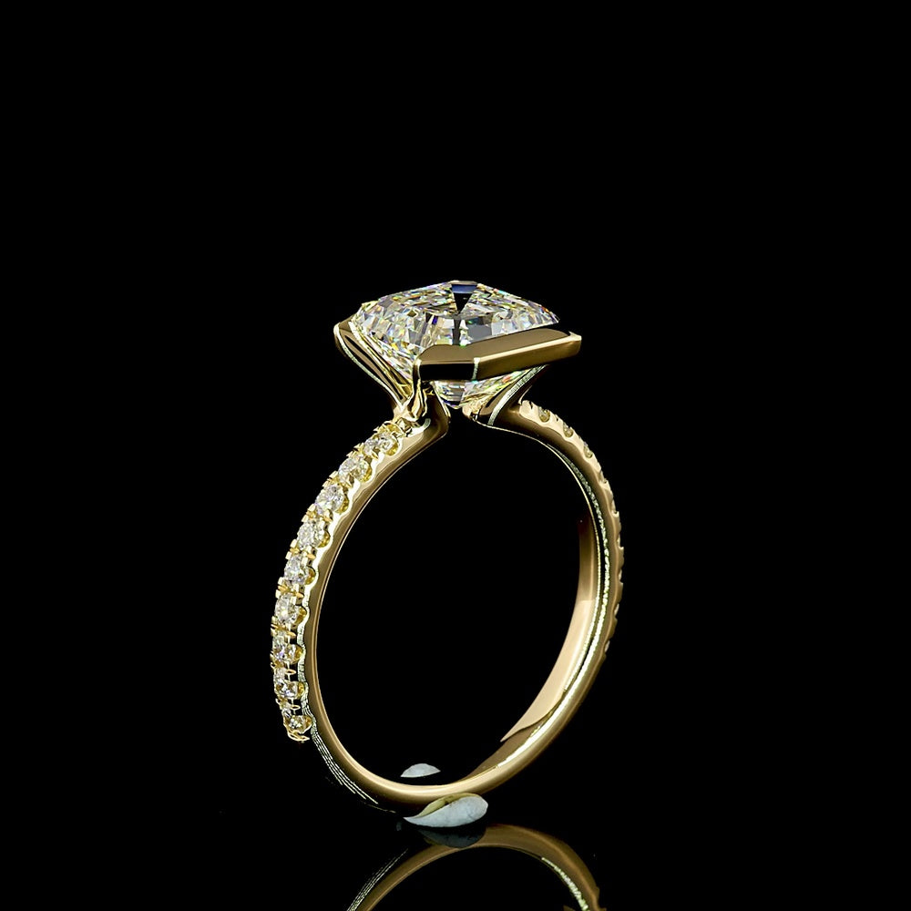 14K Yellow Gold Hidden Halo Ring with 3.09 Carat Asscher Cut Lab Diamond and 0.32 Carat Brilliant Cut Diamond Accents - 3.41 Carat Total Diamond Weight - Covaloro Fine Jewelry