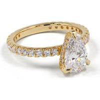 14K Yellow Gold Hidden Halo Ring with 3.12 Carat Pear Shape Lab Diamond and 0.94 Carat Round Brilliant Accents - 4.06 Total Carat Weight, E-F VS2 Clarity - Covaloro Fine Jewelry