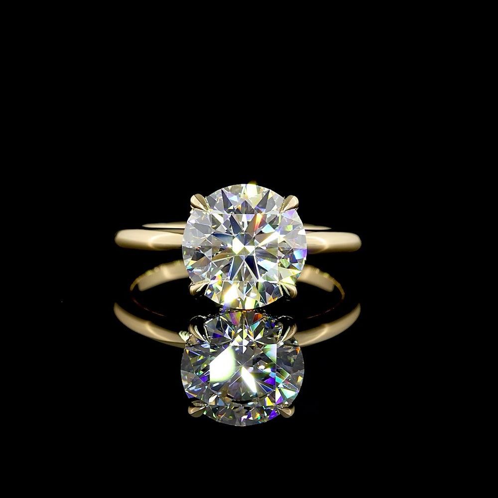 14K Yellow Gold Hidden Halo Ring with 3.12 Carat Round Brilliant Lab Diamond (E VVS2) and 0.10 Carat Accent Diamonds - 3.22 Total Carat Weight - Covaloro Fine Jewelry