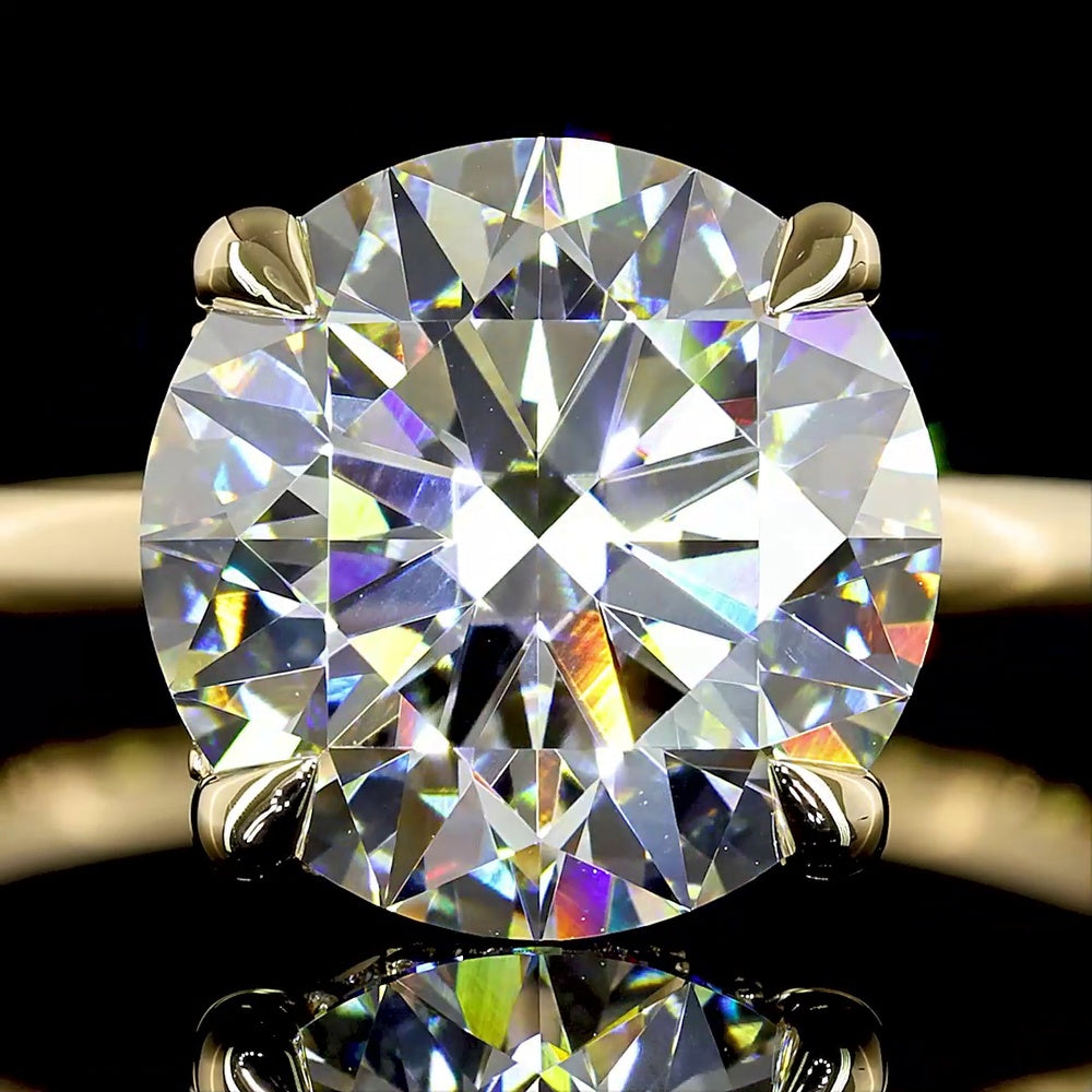 14K Yellow Gold Hidden Halo Ring with 3.12 Carat Round Brilliant Lab Diamond (E VVS2) and 0.10 Carat Accent Diamonds - 3.22 Total Carat Weight - Covaloro Fine Jewelry