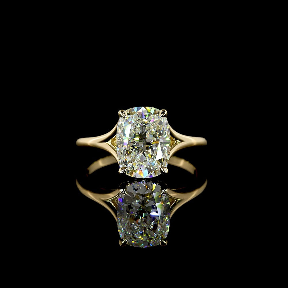 14K Yellow Gold Hidden Halo Ring with 3.16 Carat Cushion Brilliant Lab Diamond and 0.09 Carat Diamond Accents - 3.25 Carat Total Weight, IGI Certified - Covaloro Fine Jewelry