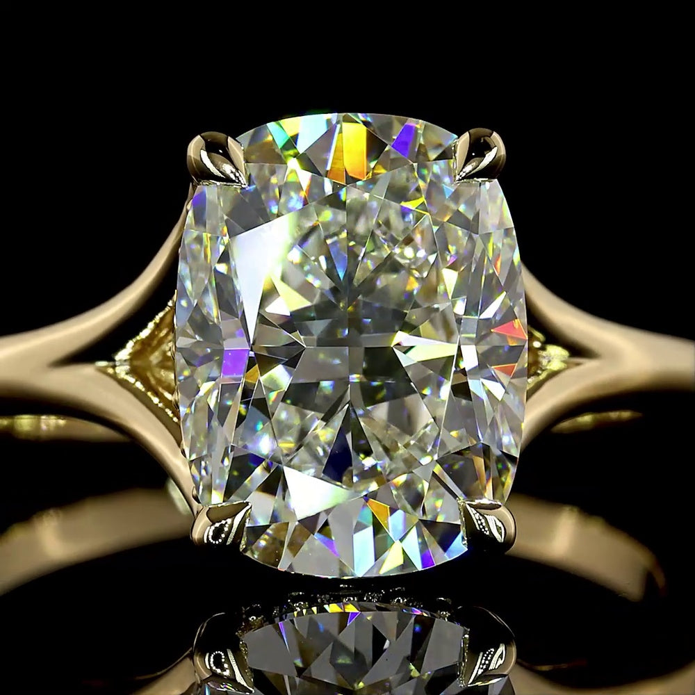 14K Yellow Gold Hidden Halo Ring with 3.16 Carat Cushion Brilliant Lab Diamond and 0.09 Carat Diamond Accents - 3.25 Carat Total Weight, IGI Certified - Covaloro Fine Jewelry