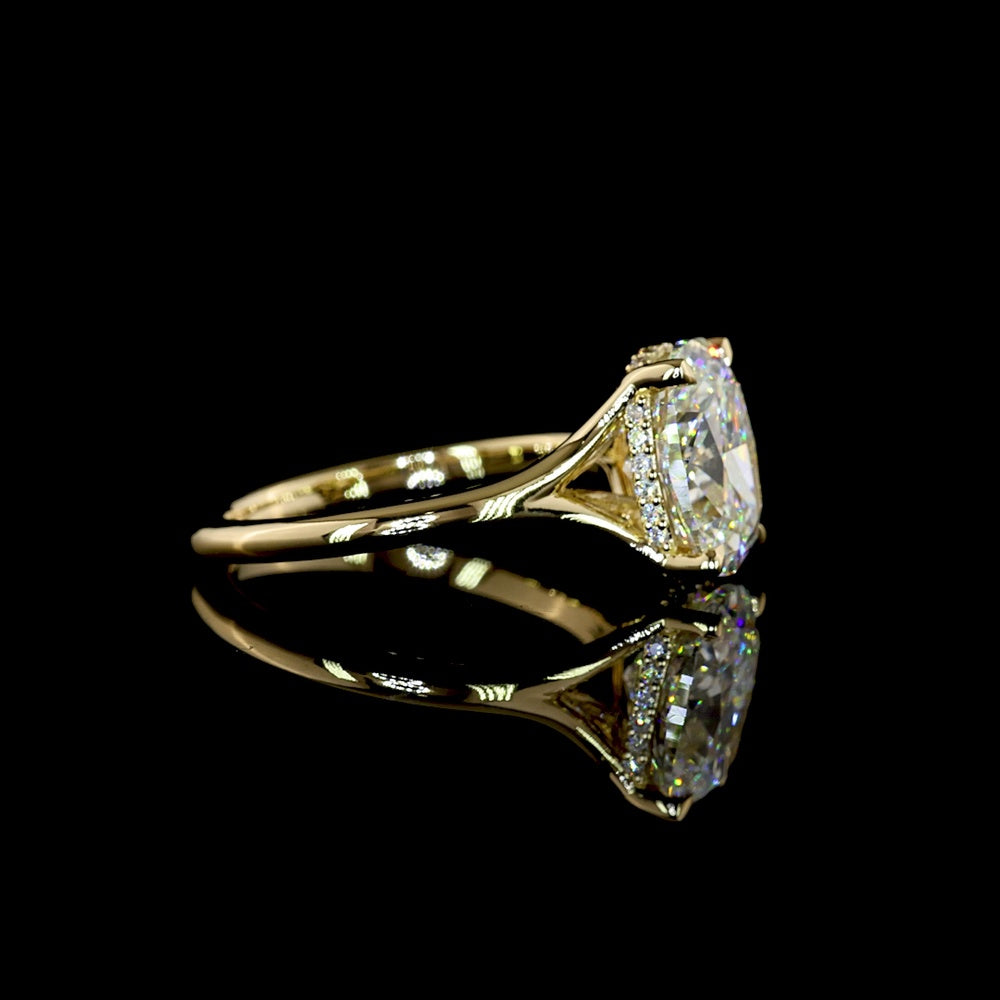 14K Yellow Gold Hidden Halo Ring with 3.16 Carat Cushion Brilliant Lab Diamond and 0.09 Carat Diamond Accents - 3.25 Carat Total Weight, IGI Certified - Covaloro Fine Jewelry