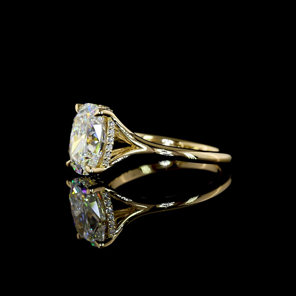 14K Yellow Gold Hidden Halo Ring with 3.16 Carat Cushion Brilliant Lab Diamond and 0.09 Carat Diamond Accents - 3.25 Carat Total Weight, IGI Certified - Covaloro Fine Jewelry