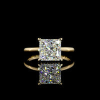 14K Yellow Gold Hidden Halo Ring with 3.24 Carat Princess Cut Lab Diamond and 0.10 Carat Round Brilliant Diamond Accents - IGI Certified E VVS1 - 3.34 Carat Total Diamond Weight - Covaloro Fine Jewelry