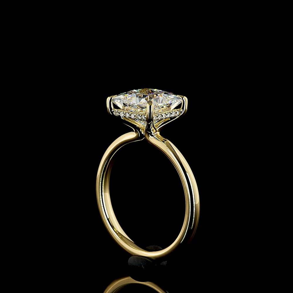 14K Yellow Gold Hidden Halo Ring with 3.24 Carat Princess Cut Lab Diamond and 0.10 Carat Round Brilliant Diamond Accents - IGI Certified E VVS1 - 3.34 Carat Total Diamond Weight - Covaloro Fine Jewelry