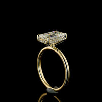 14K Yellow Gold Hidden Halo Ring with 3.54 Carat Emerald Cut Lab Diamond and Trapezoid Side Stones - 4.58 Carat Total Diamond Weight - Covaloro Fine Jewelry
