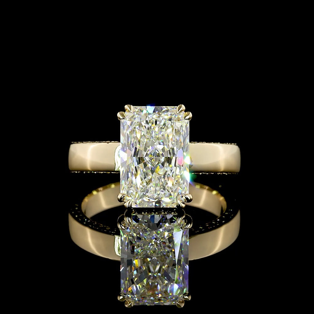 14K Yellow Gold Hidden Halo Ring with 3.56 Carat Radiant Cut Lab Diamond and 0.37 Carat Brilliant Cut Diamond Accents - 3.93 Total Carat Weight - Covaloro Fine Jewelry