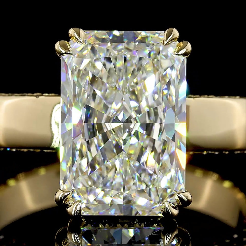 14K Yellow Gold Hidden Halo Ring with 3.56 Carat Radiant Cut Lab Diamond and 0.37 Carat Brilliant Cut Diamond Accents - 3.93 Total Carat Weight - Covaloro Fine Jewelry