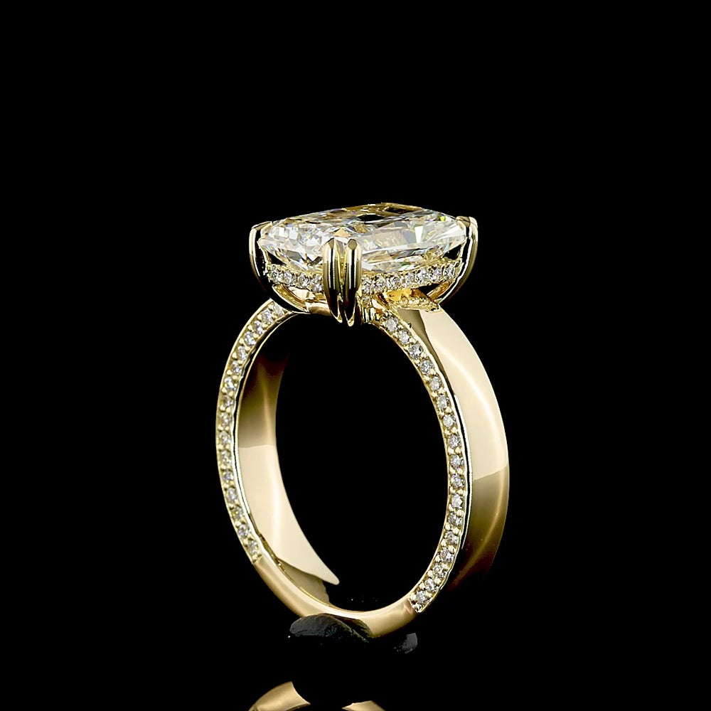 14K Yellow Gold Hidden Halo Ring with 3.56 Carat Radiant Cut Lab Diamond and 0.37 Carat Brilliant Cut Diamond Accents - 3.93 Total Carat Weight - Covaloro Fine Jewelry