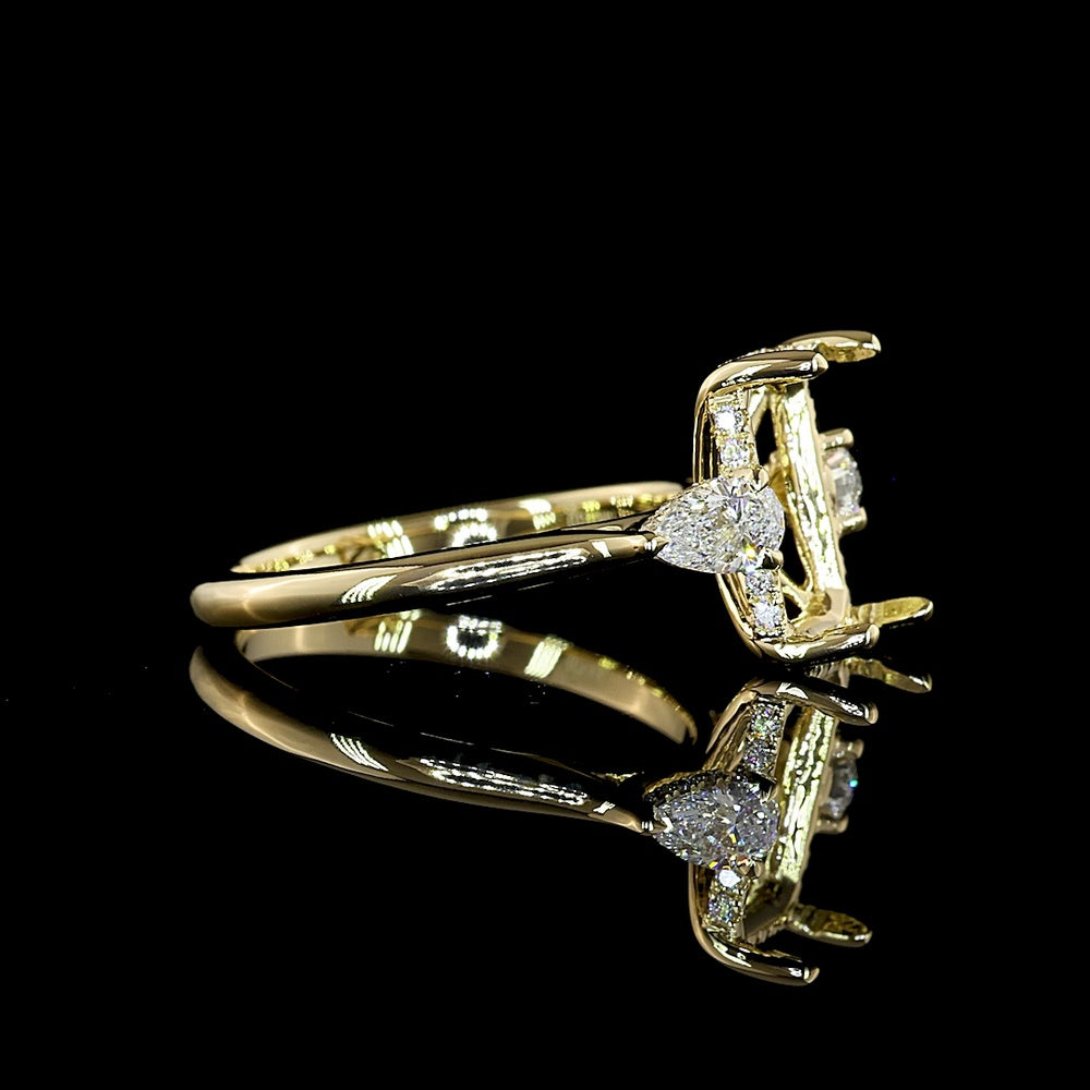 14K Yellow Gold Hidden Halo Ring with 3.60 Carats Emerald Cut Lab Diamond, Pear Shaped Side Stones, and 4.18 Carats Total Diamond Weight - GIA Certified - Covaloro Fine Jewelry