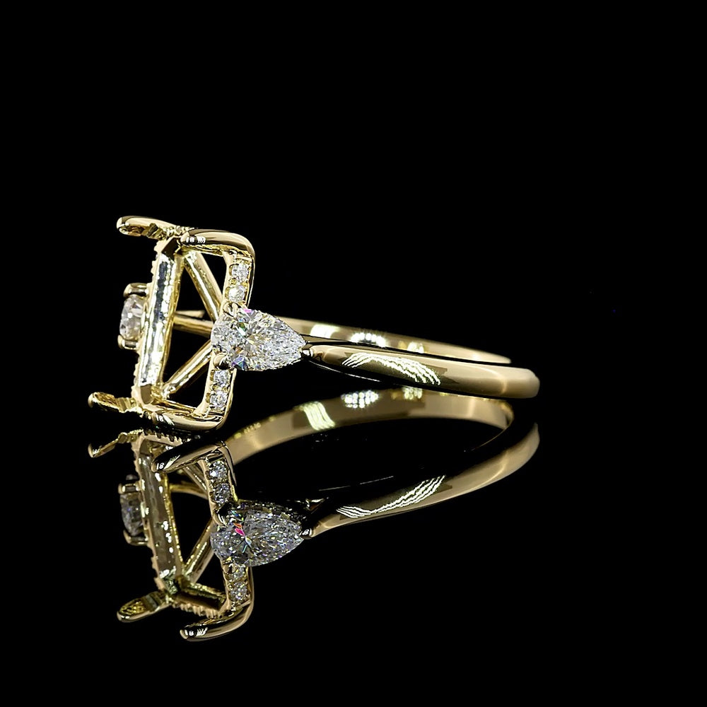 14K Yellow Gold Hidden Halo Ring with 3.60 Carats Emerald Cut Lab Diamond, Pear Shaped Side Stones, and 4.18 Carats Total Diamond Weight - GIA Certified - Covaloro Fine Jewelry