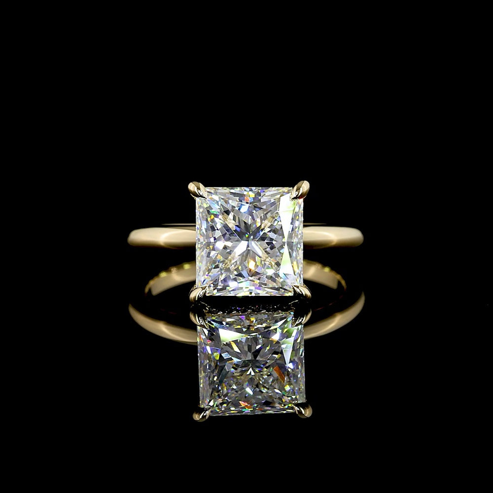 14K Yellow Gold Hidden Halo Ring with 3.84 Carat Princess Cut Lab Diamond and 0.12 Carat Brilliant Cut Accents - 3.96 Total Carat Weight - Covaloro Fine Jewelry