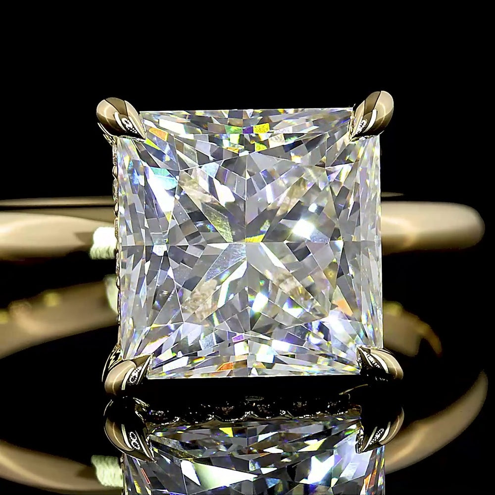 14K Yellow Gold Hidden Halo Ring with 3.84 Carat Princess Cut Lab Diamond and 0.12 Carat Brilliant Cut Accents - 3.96 Total Carat Weight - Covaloro Fine Jewelry