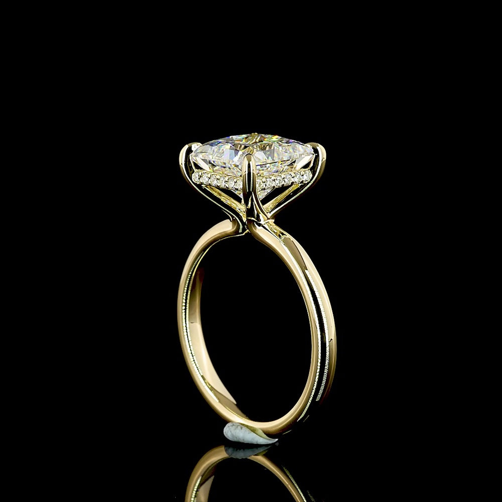 14K Yellow Gold Hidden Halo Ring with 3.84 Carat Princess Cut Lab Diamond and 0.12 Carat Brilliant Cut Accents - 3.96 Total Carat Weight - Covaloro Fine Jewelry