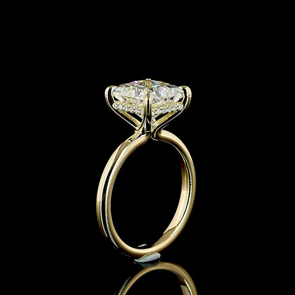 14K Yellow Gold Hidden Halo Ring with 3.84 Carat Princess Cut Lab Diamond and 0.12 Carat Brilliant Cut Accents - 3.96 Total Carat Weight - Covaloro Fine Jewelry