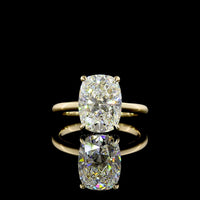 14K Yellow Gold Hidden Halo Ring with 4.02 Carat Cushion Brilliant Lab Diamond and 0.12 Carat Accent Diamonds - IGI Certified E VVS2 - Covaloro Fine Jewelry