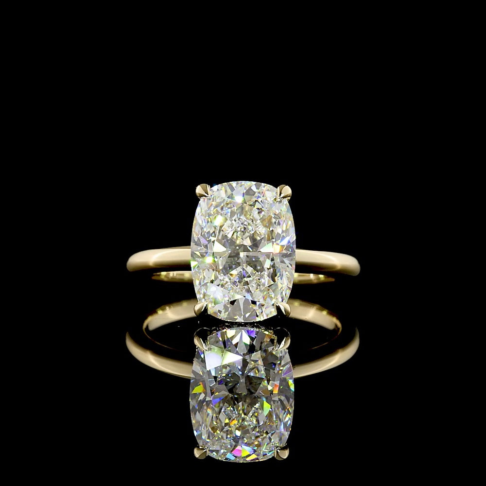14K Yellow Gold Hidden Halo Ring with 4.02 Carat Cushion Brilliant Lab Diamond and 0.12 Carat Accent Diamonds - IGI Certified E VVS2 - Covaloro Fine Jewelry