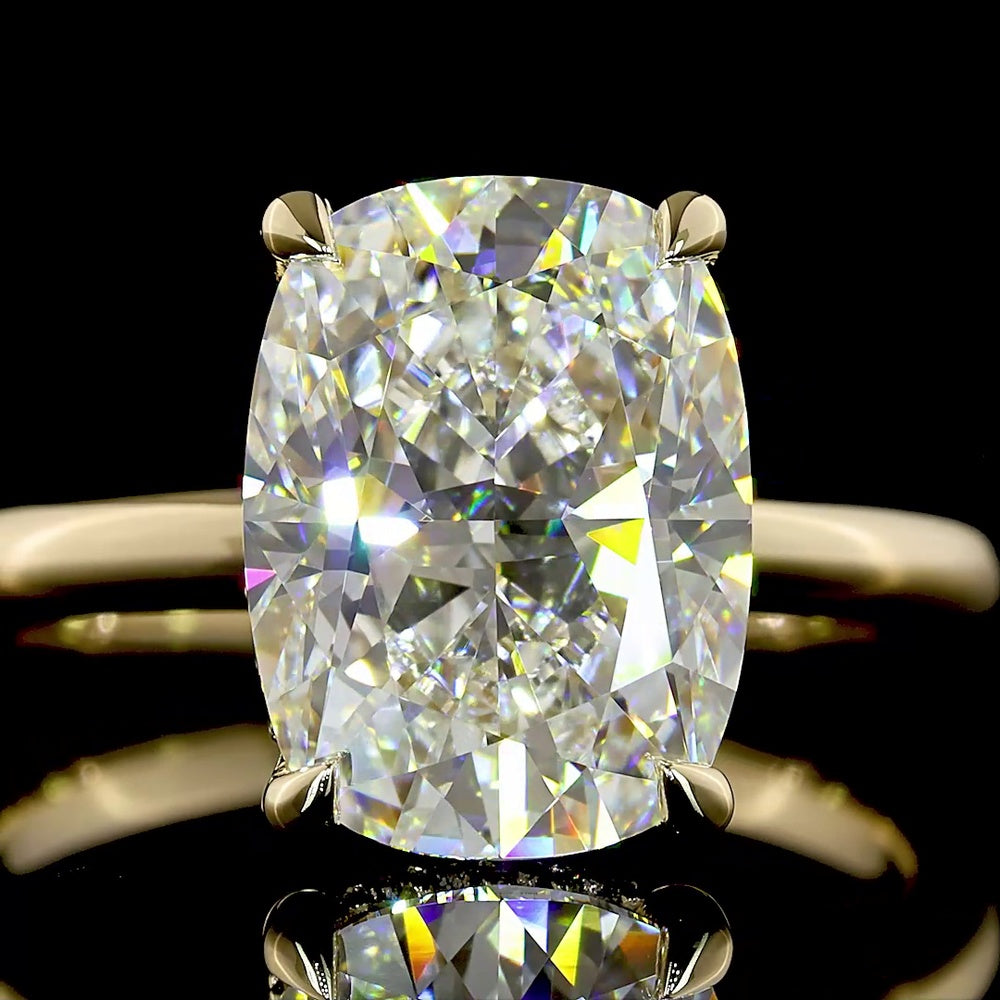 14K Yellow Gold Hidden Halo Ring with 4.02 Carat Cushion Brilliant Lab Diamond and 0.12 Carat Accent Diamonds - IGI Certified E VVS2 - Covaloro Fine Jewelry
