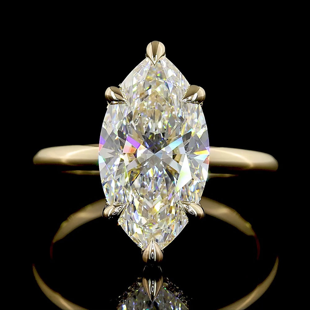 14K Yellow Gold Hidden Halo Ring with 4.06 Carat Marquise Cut Lab Diamond and 0.14 Carat Brilliant Cut Lab Diamonds - 4.20 Carat Total Weight - Covaloro Fine Jewelry