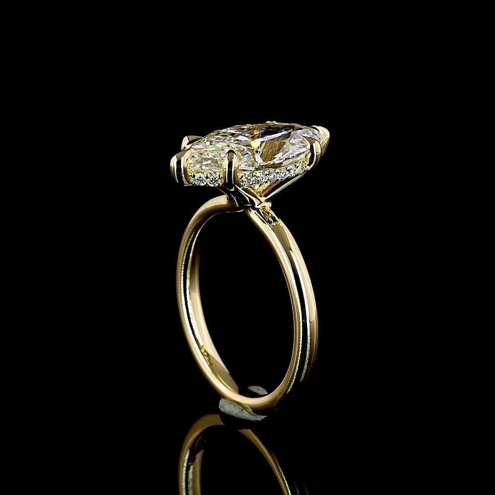 14K Yellow Gold Hidden Halo Ring with 4.06 Carat Marquise Cut Lab Diamond and 0.14 Carat Brilliant Cut Lab Diamonds - 4.20 Carat Total Weight - Covaloro Fine Jewelry