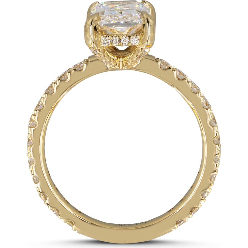 14K Yellow Gold Hidden Halo Ring with 4.07 Carat Radiant Cut Lab Diamond and 0.51 Carat Brilliant Cut Accent Diamonds - 4.58 Total Carat Weight - Covaloro Fine Jewelry
