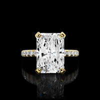 14K Yellow Gold Hidden Halo Ring with 4.09 Carat Radiant Cut Lab Diamond and Pave Band - 4.95 Total Diamond Weight - Covaloro Fine Jewelry