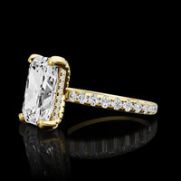 14K Yellow Gold Hidden Halo Ring with 4.09 Carat Radiant Cut Lab Diamond and Pave Band - 4.95 Total Diamond Weight - Covaloro Fine Jewelry
