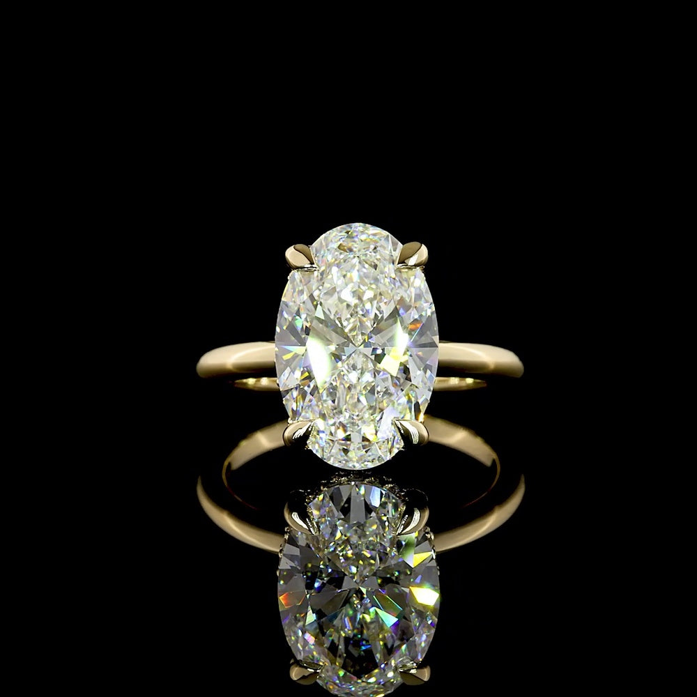 14K Yellow Gold Hidden Halo Ring with 5.01 Carat Oval Cut Lab Diamond and 0.19 Carat Lab Diamond Accents - IGI Certified E VVS2 - Covaloro Fine Jewelry