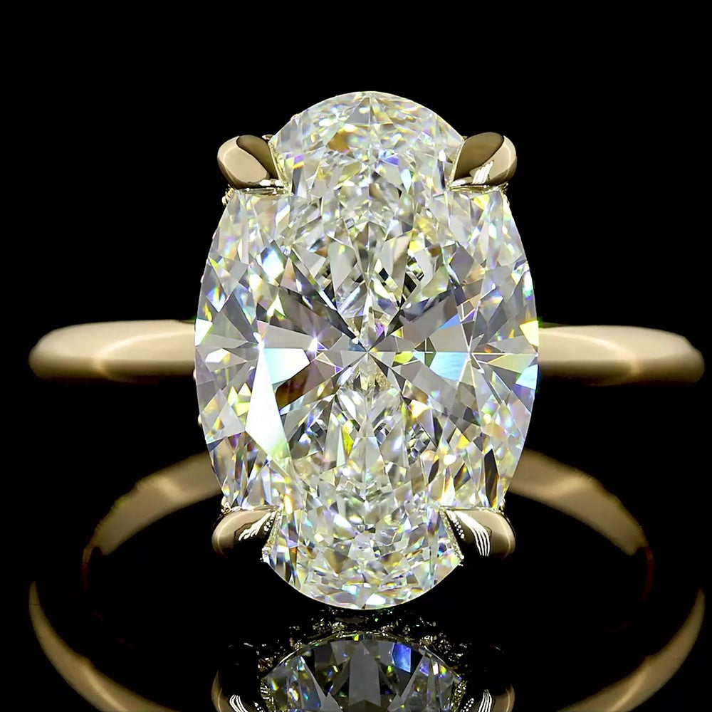 14K Yellow Gold Hidden Halo Ring with 5.01 Carat Oval Cut Lab Diamond and 0.19 Carat Lab Diamond Accents - IGI Certified E VVS2 - Covaloro Fine Jewelry