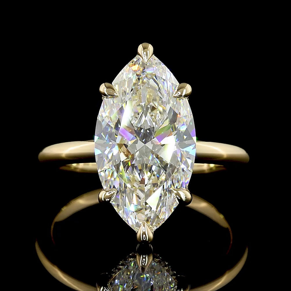 14K Yellow Gold Hidden Halo Ring with 5.06 Carat Marquise Cut Lab Diamond and 0.14 Carat Brilliant Cut Diamond Accents - IGI Certified - Covaloro Fine Jewelry