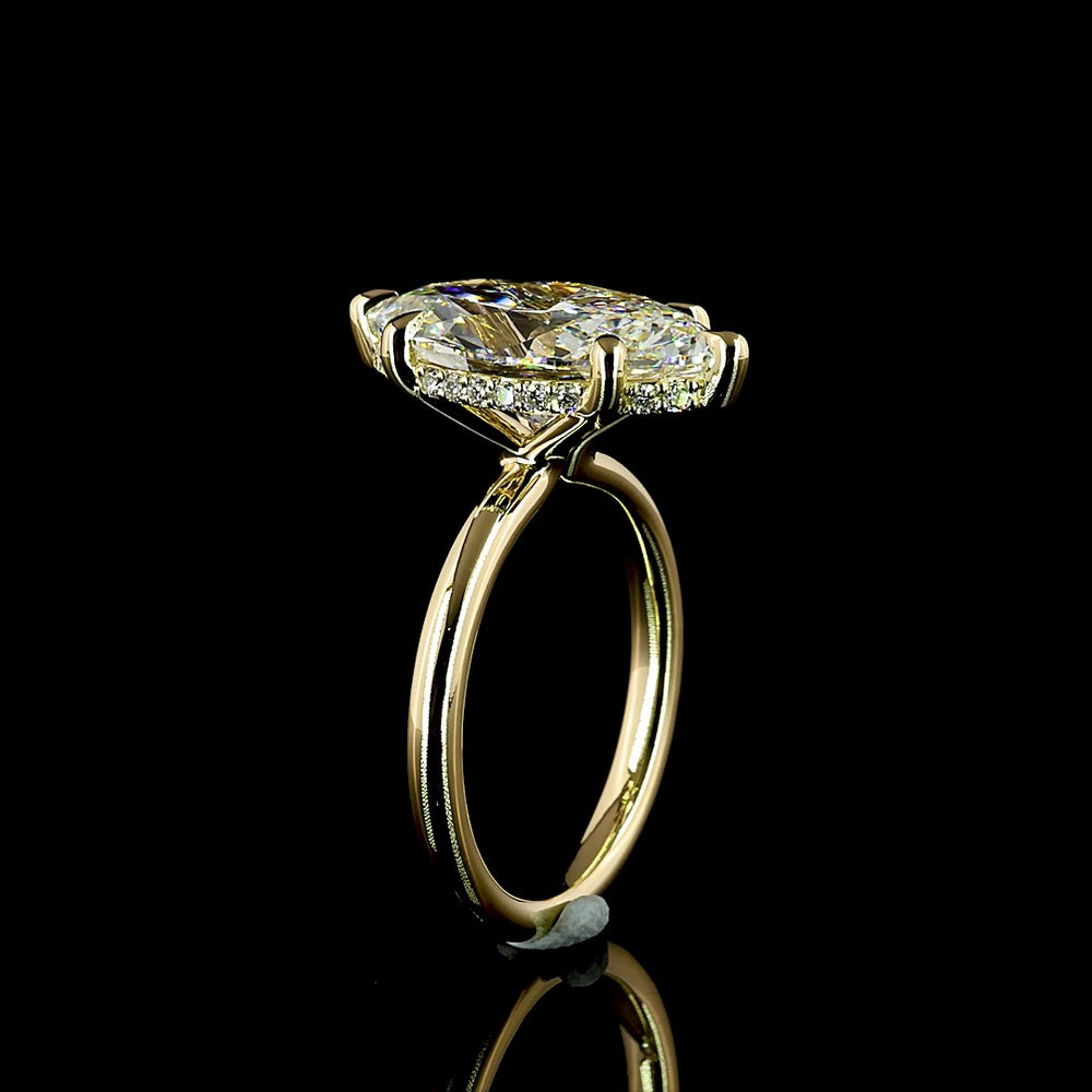 14K Yellow Gold Hidden Halo Ring with 5.06 Carat Marquise Cut Lab Diamond and 0.14 Carat Brilliant Cut Diamond Accents - IGI Certified - Covaloro Fine Jewelry